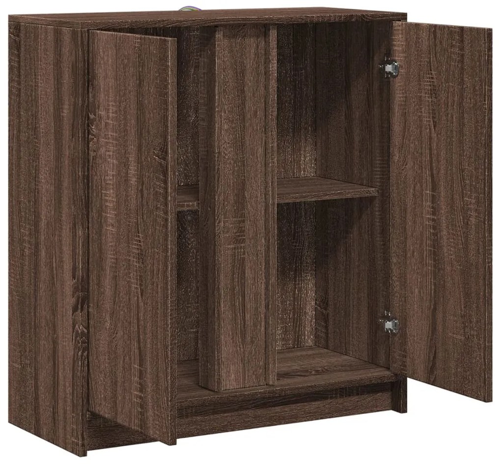 barna tölgy színű szerelt fa tálalószekrény LED-del 77x34x85 cm
