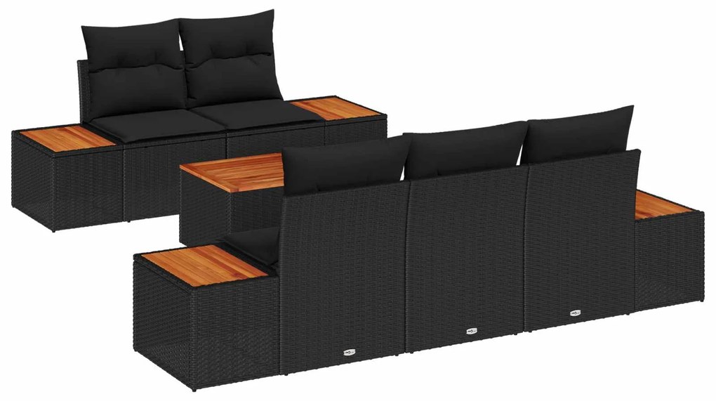 vidaXL Kerti Kanapé Szett párnával 6 pcs Fekete Poli rattan