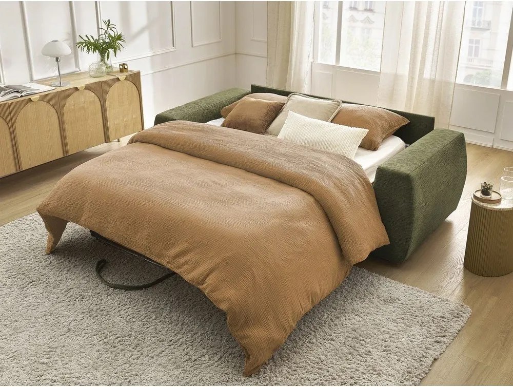 Zöld zsenília kanapé mindennapos alvásra-kinyitható 240 cm Hugo – Bobochic Paris