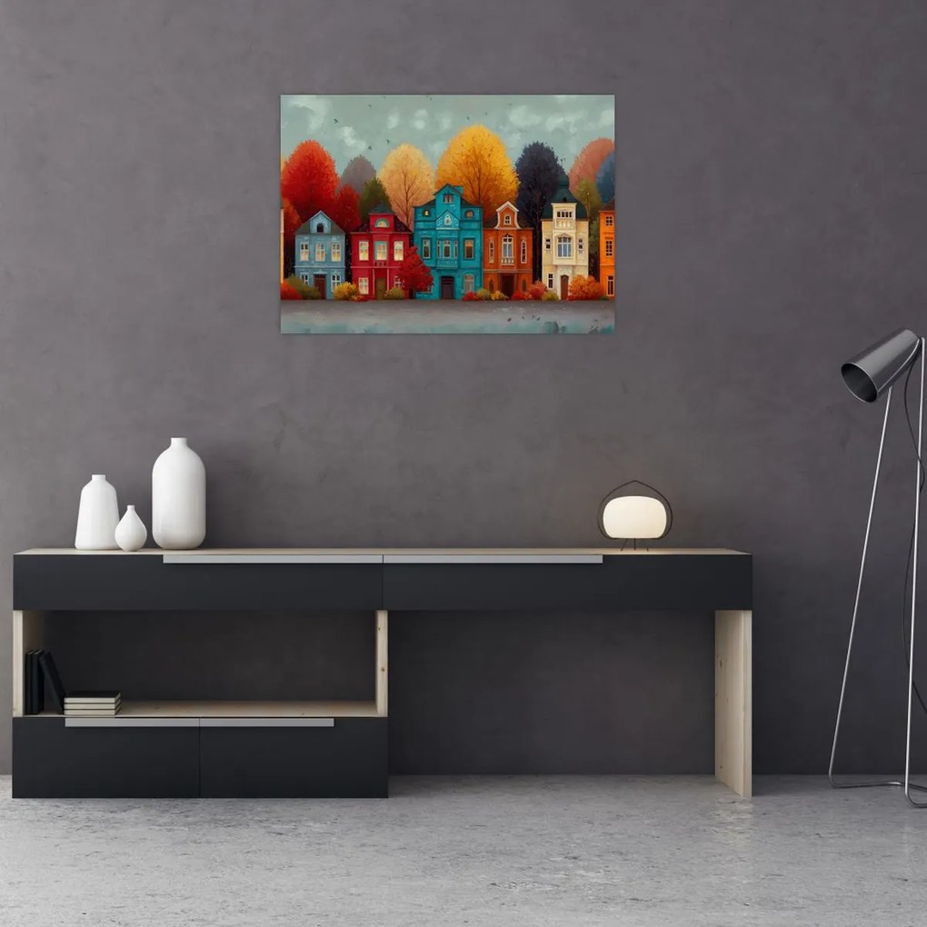 Kép - Festett őszi város (70x50 cm)