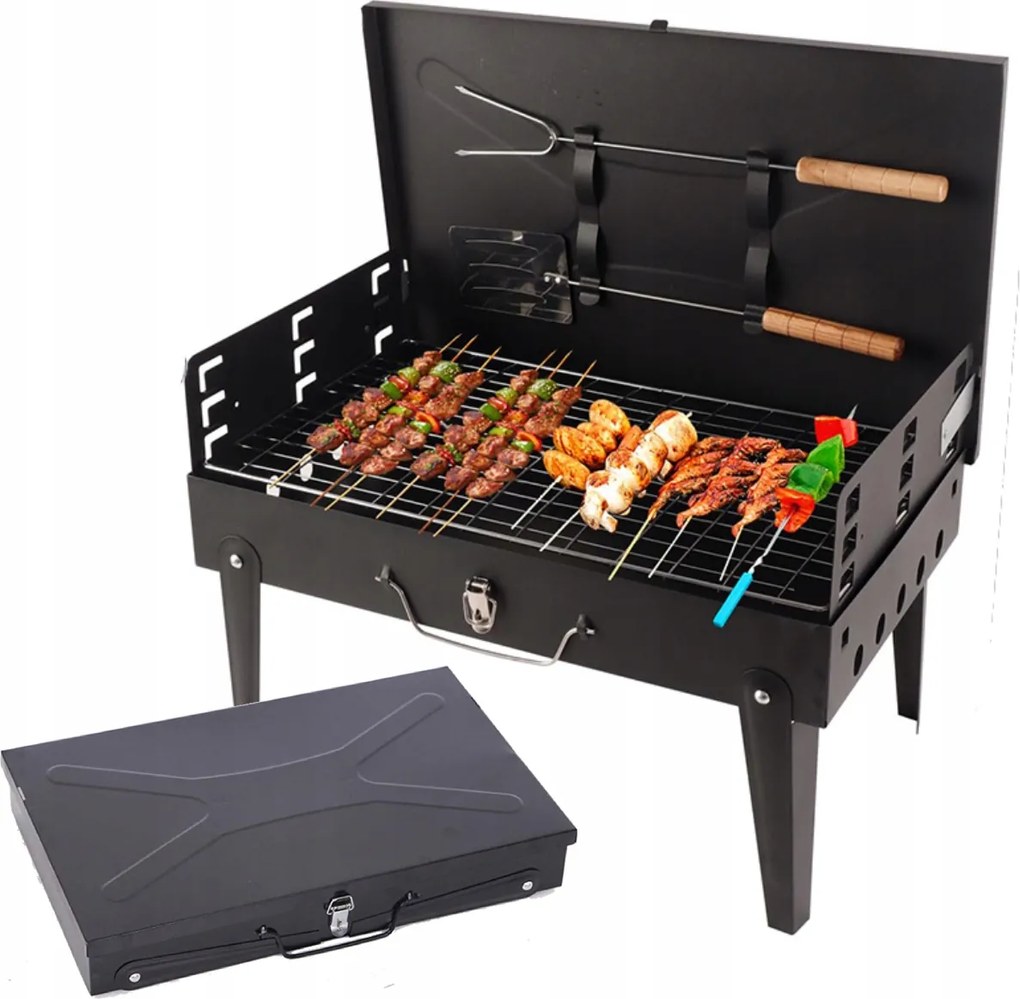 Kerti Grill Összecsukható Túragrill Hordozható Bőrönd Evőeszközök