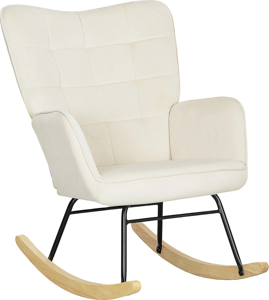 HOMCOM hintaszék, velúrhatású kárpitozott fotel fa hintatalpakkal és karfákkal, nappaliba és hálószobába, 120 kg teherbírás, bézs | Aosom