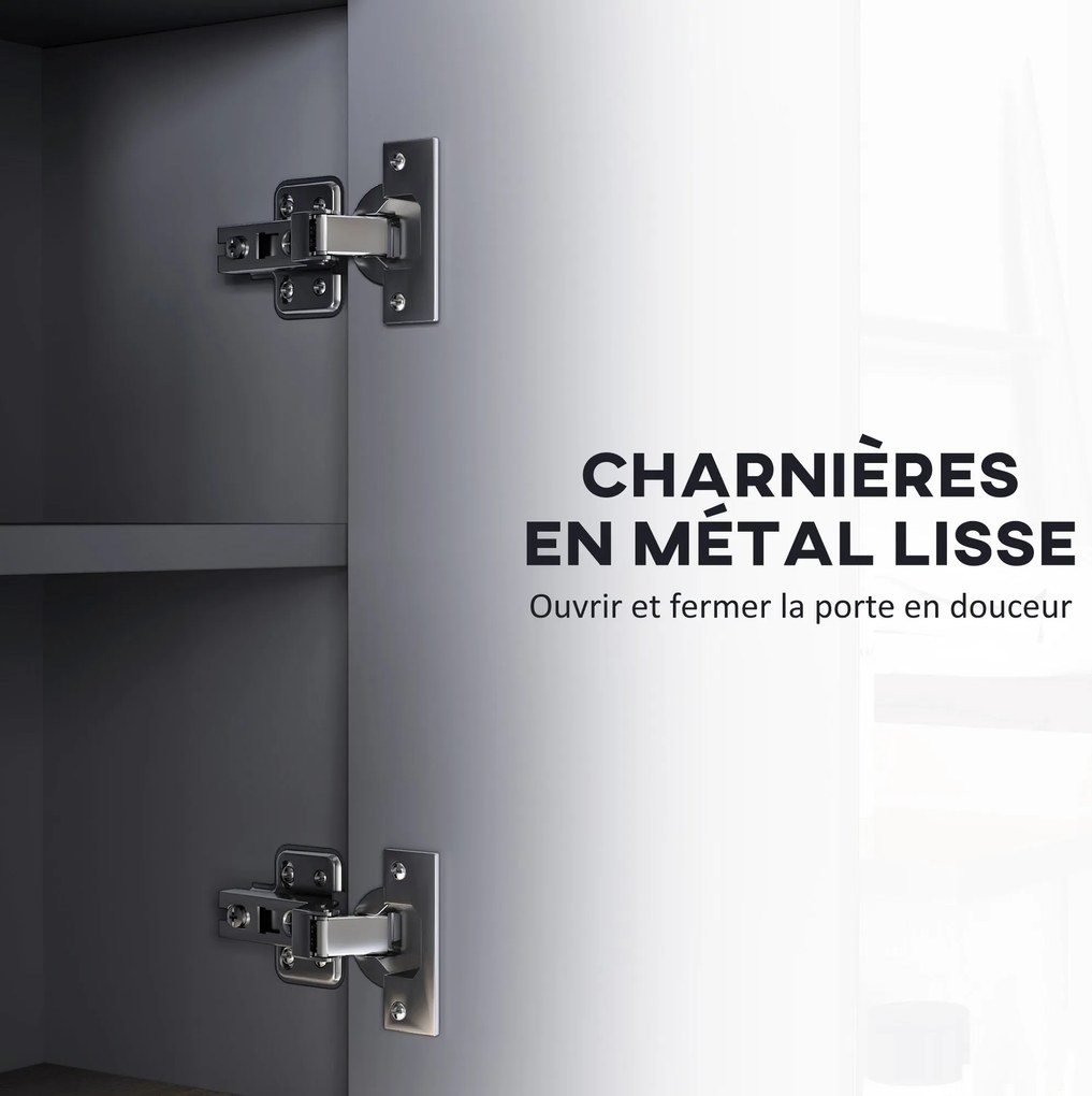 HOMCOM Fali Szekrény, fürdőszobai bútor tükörrel, tárolóval rendelkező fürdőszobai tükör, 3 ajtós szekrény 8 rekesszel, dim. 80L x 20W x 60H cm, szürk