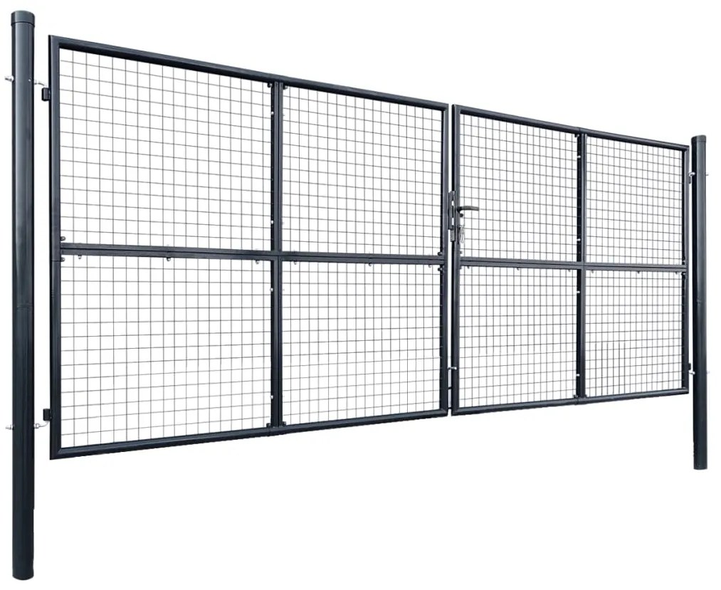 vidaXL szürke horganyzott acél hálós kerti kapu 400 x 150 cm