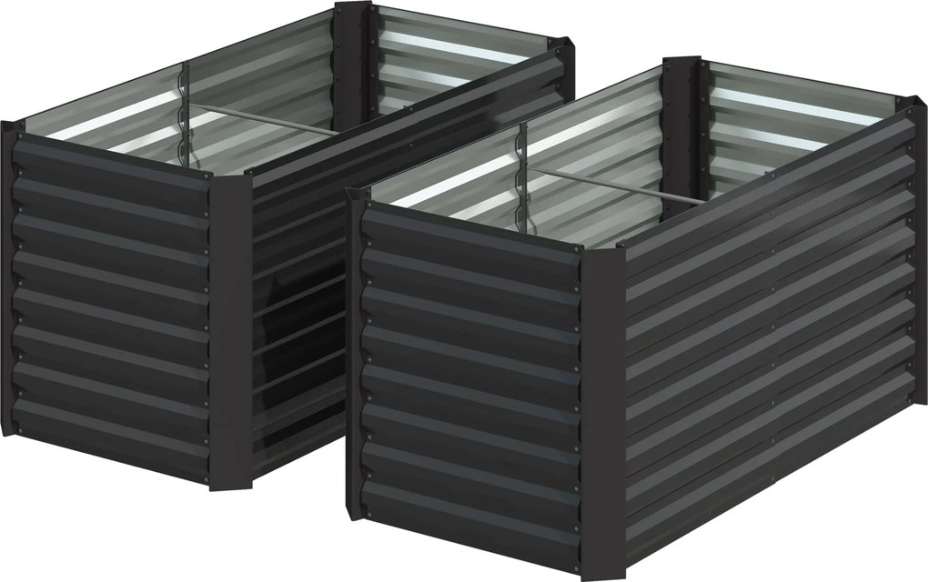 Outsunny 2 db-os Emelt Virágágy Szett, Téglalap Alakú Emelt Kertészők, Kert DoBoZok, Nyitott Alj, Galvanizált Acél Emelt Kertágyak Fűszerekhez, Gyümöl