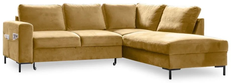 Sárga bársony kinyitható sarokkanapé (jobb oldali) Lofty Lilly – Miuform