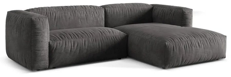 Szürke bársony moduláris sarokkanapé (jobb oldali-heverő résszel) Martina – Micadoni