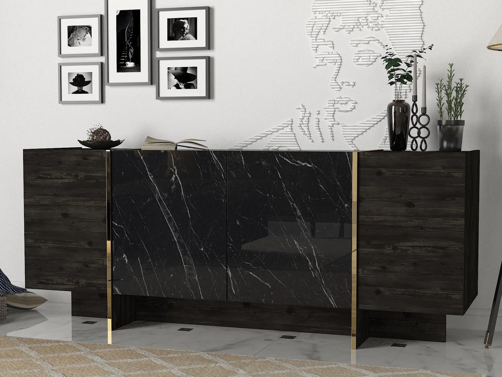 Konzolasztal Veyron - Black, Gold