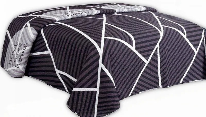 Dekoratív ágytakaró Tavira 220x240 lila fekete fehér szürke csíkos