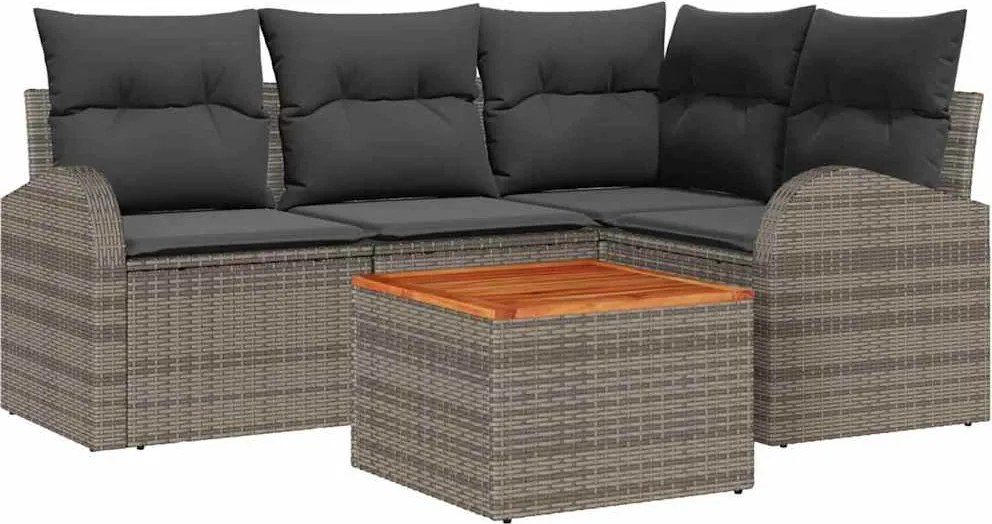 vidaXL Kerti Kanapé Szett tárolóval 5 pcs Szürke polirattan