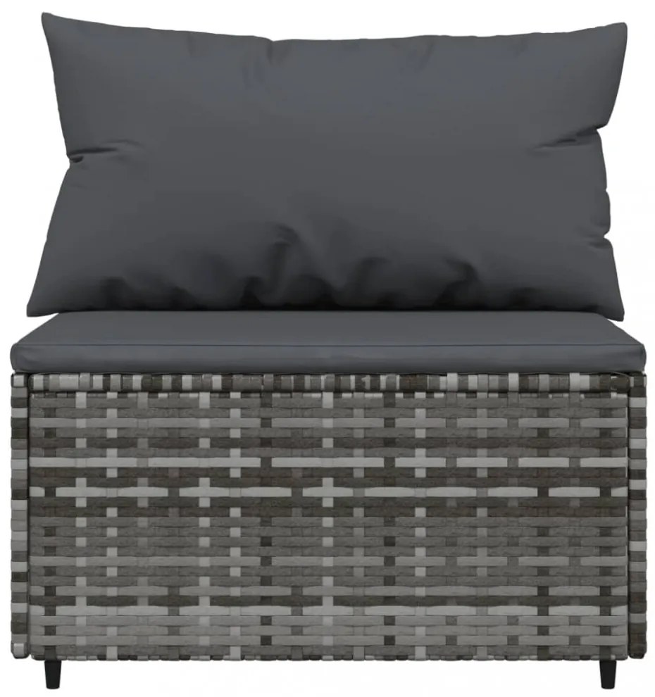 2 db szürke polyrattan kerti középső kanapé párnákkal