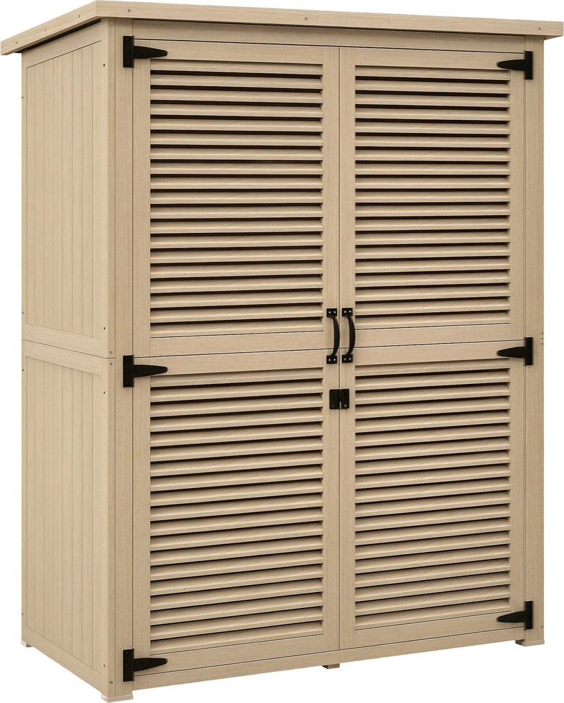 Outsunny Fa Kerti Szekrény 0.83 m² 127x65x168 cm Kültéri Fa Szekrény 2 Zárható Ajtóval, 2 Polccal, 2 Fogantyúval és Vízálló Tetővel a Kertbe Természet