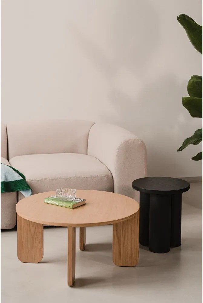 Fekete kerek dohányzóasztal tölgyfa dekoros asztallappal ø 75 cm Kuvu – noo.ma