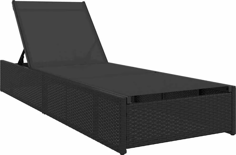 vidaXL Napozó Fekete 200.5 x 70 x 75 cm polirattan