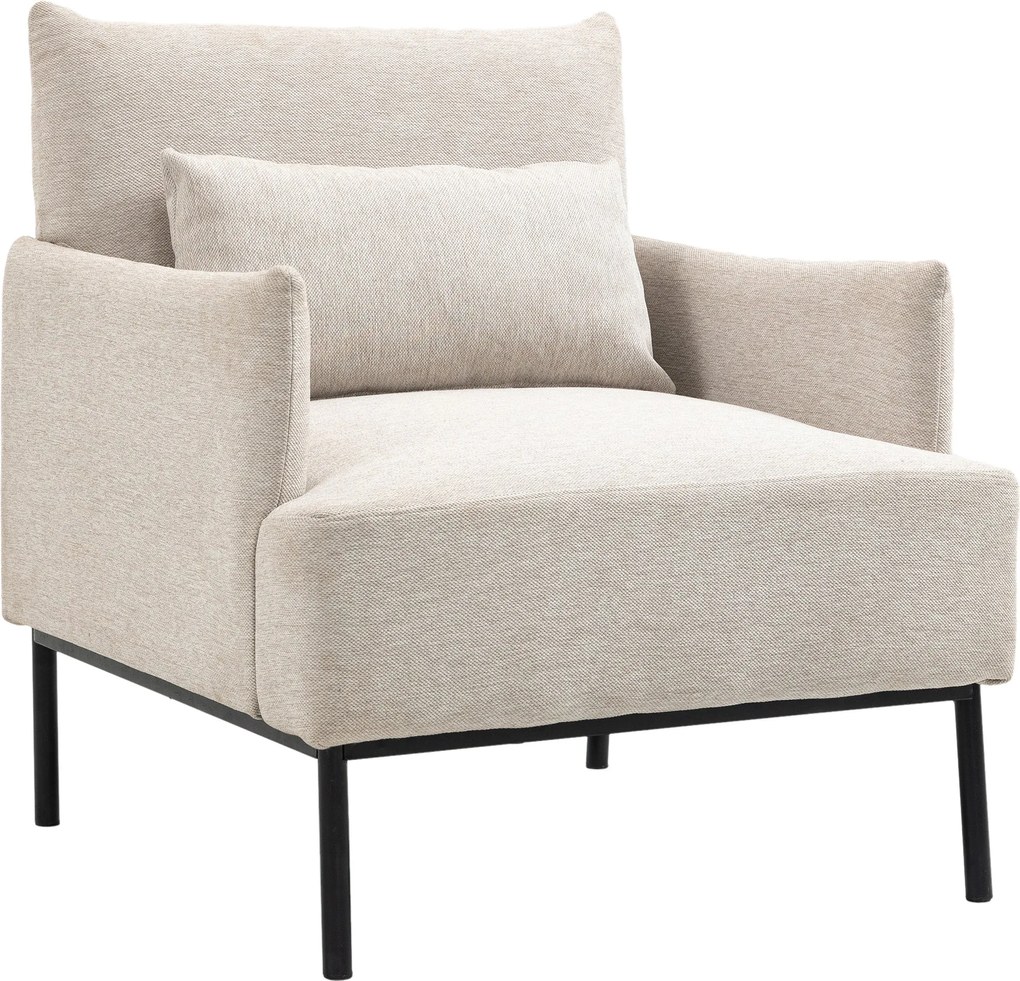 HOMCOM Modern Kárpitozott Karosszék Extra Párnázással, Len Hatású Szövetből és Fémből, 73x81x82 cm, Krémfehér | Aosom