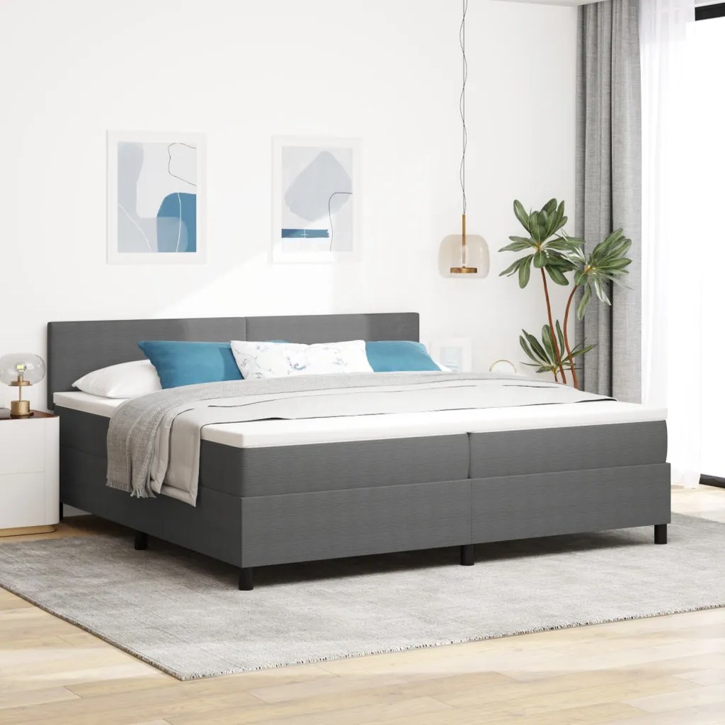 Boxspring Ágy matraccal & LED világosszürke 200x200 cm kordbársony