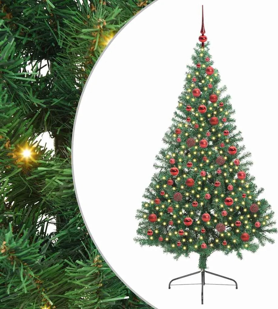 vidaXL Mesterséges, előre világított karácsonyi fa Zöld 180 cm PVC
