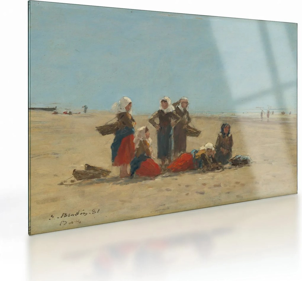 Üveg kép - Eugène Boudin, Women on the Beach at Berck, reprodukciók (70x50 cm)