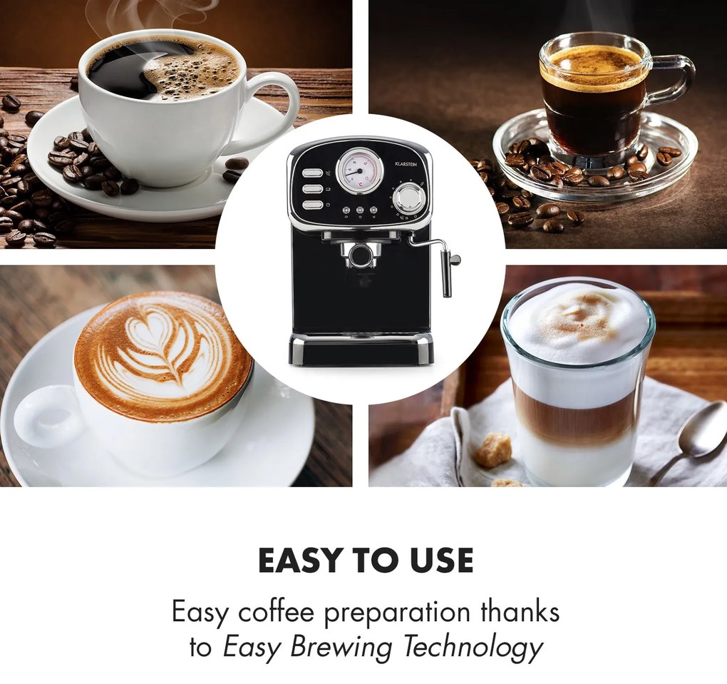 Klarstein Espressionata Gusto, eszpresszógép, 1100 W, 15 bar
