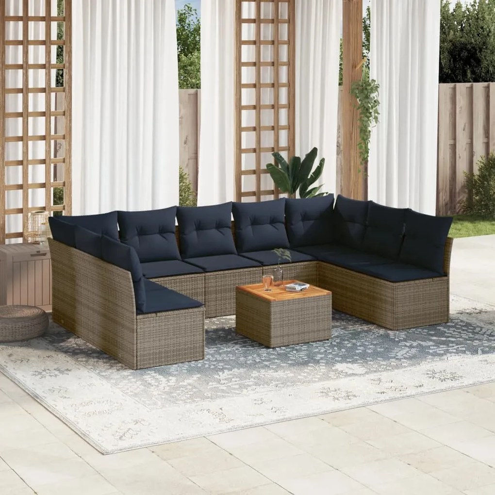 10 részes szürke polyrattan kerti ülőgarnitúra párnával