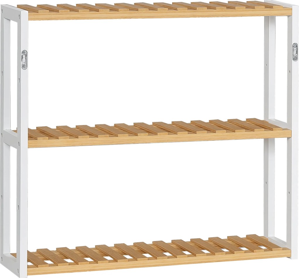 HOMCOM Bambusz Fali Polc 3-Tier Floating Shelf Nappali, Hálószoba, Konyha és Fürdőszoba 60x15x54 cm Természetes és Fehér | Aosom