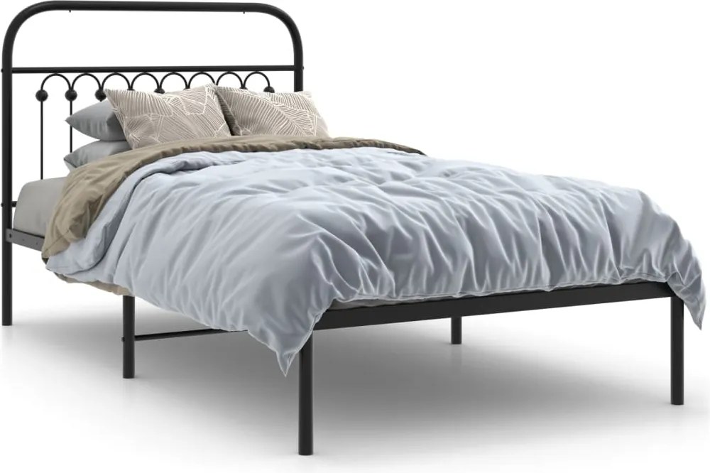 vidaXL fekete fém ágykeret fejtámlával 100 x 190 cm