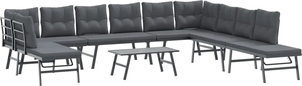 vidaXL 6 részes fekete porszórt acél kerti pad párnával