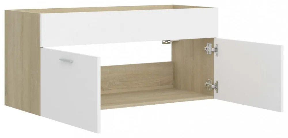 fehér és sonoma tölgy szerelt fa mosdószekrény 100x38,5x46 cm