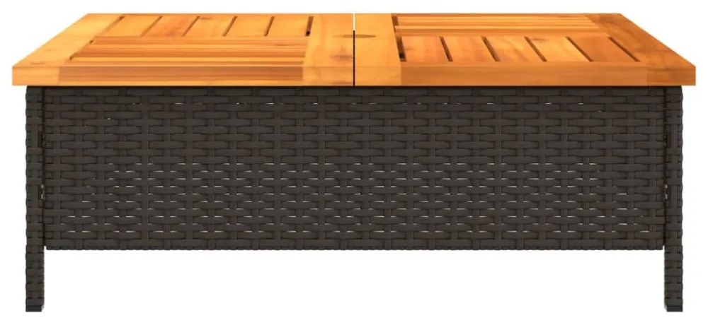 fekete polyrattan és akácfa kerti asztal 70 x 70 x 25 cm