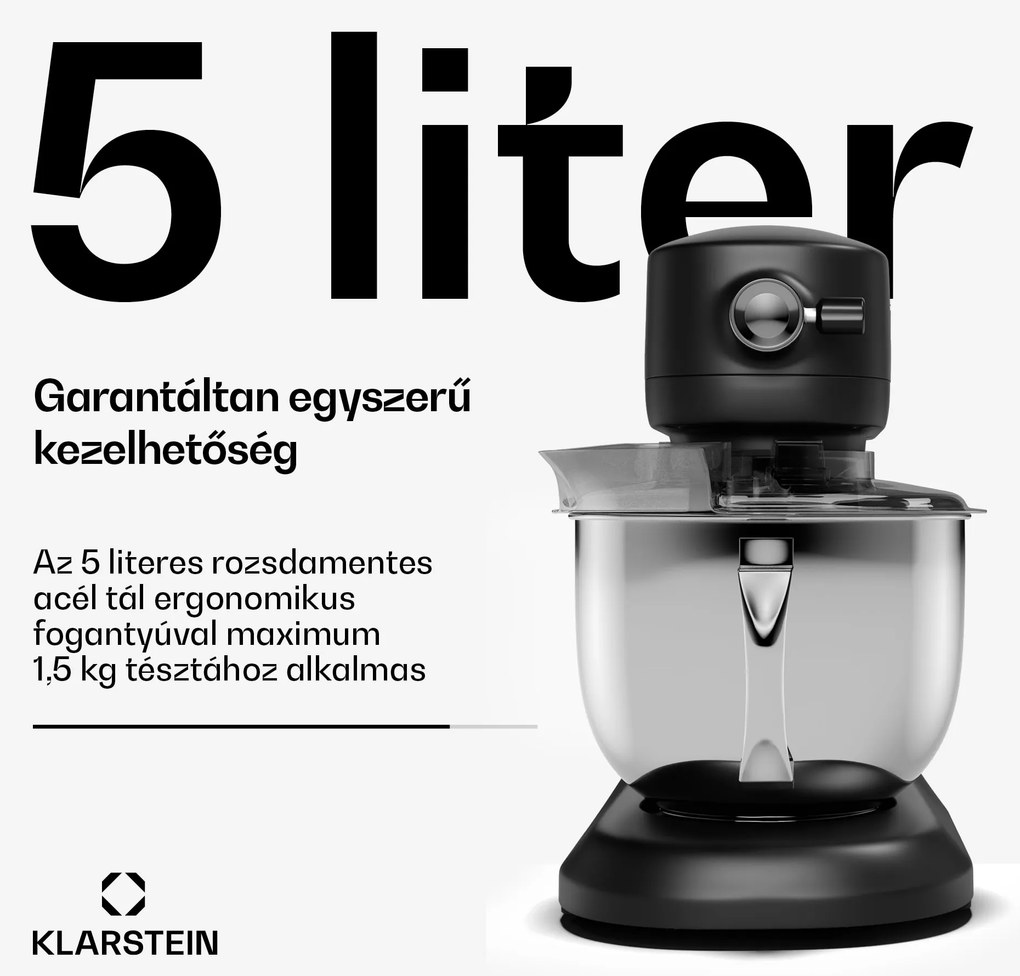 Klarstein Chiara konyhai robotgép, 1600 W, 12 beállítás, rozsdamentes acél tál, LCD kijelző, Tartozékokkal együtt
