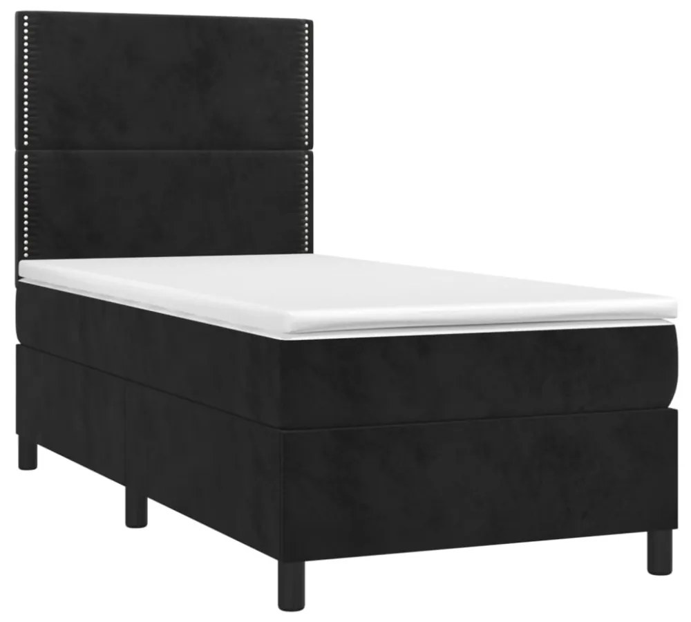 fekete bársony rugós és LED-es ágy matraccal 90x200 cm