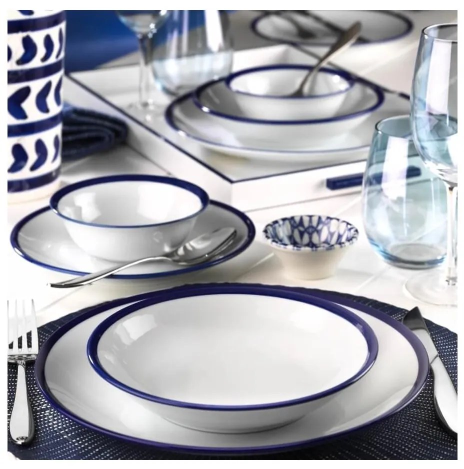 24 részes porcelán étkészlet, fehér/kék