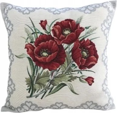 Dekoratív párnahuzat Eden 40x40 cm pipacs szürke szegéllyel Chenille