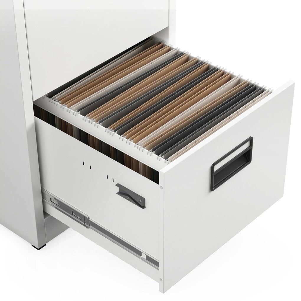 Fém irattartó szekrény, 5 fiókos SARA V5, 460 x 1630 x 620 mm, fehér