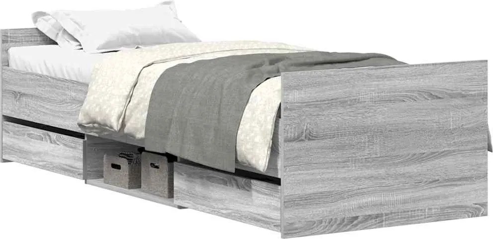 vidaXL szürke sonoma színű ágykeret fej- és lábtámlával 90 x 200 cm