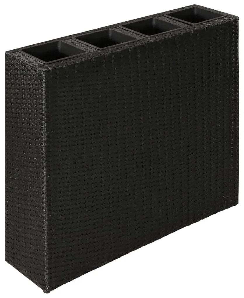 Fekete polyrattan kerti magaságyás 4 kaspóval