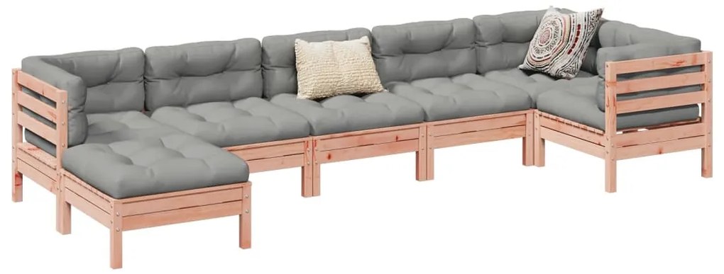 vidaXL 7 részes tömör duglászfenyő kerti társalgószett párnával