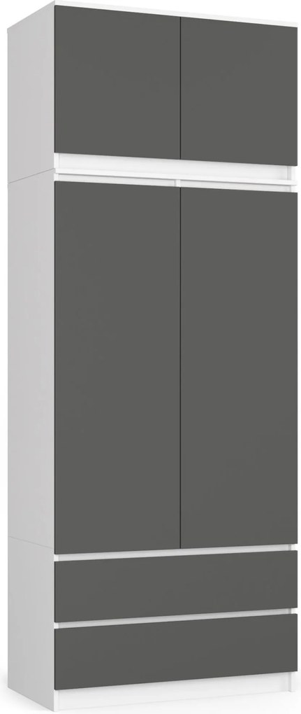 Gardróbszekrény S90 2D 2DB Clp Pk Fehér Szürke Akd