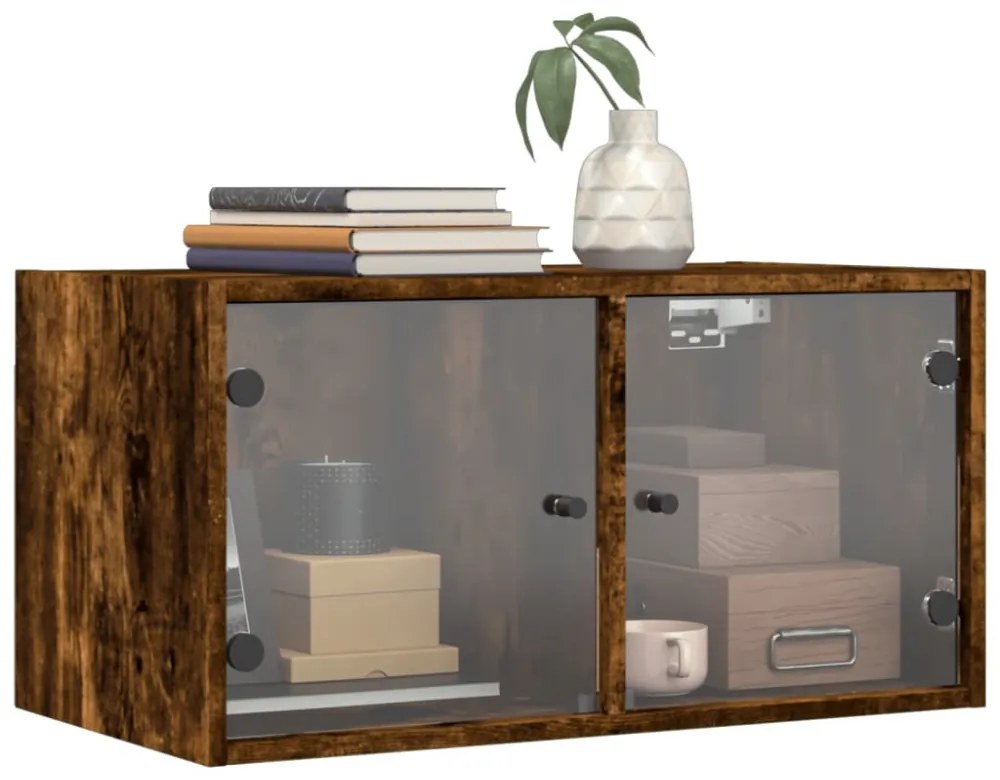 füstös tölgy színű faliszekrény üvegajtókkal 68,5x37x35 cm