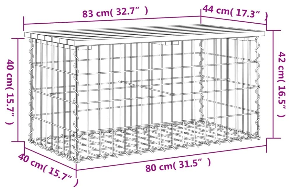 impregnált fenyőfa gabion kerti pad 83 x 44 x 42 cm