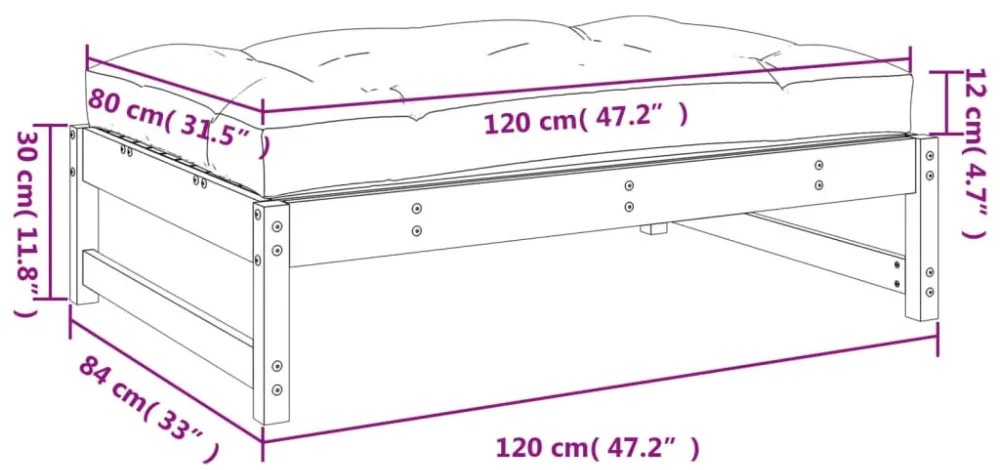 vidaXL szürke tömör fenyőfa kerti lábzsámoly párnával 120x80 cm