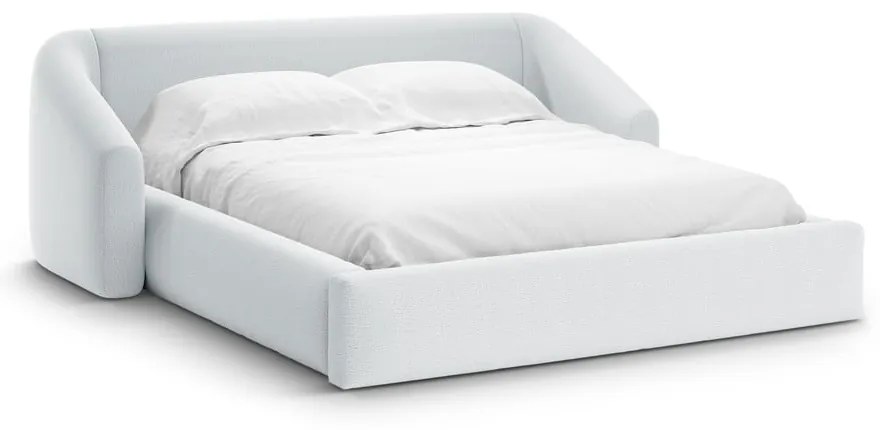 Világosszürke kárpitozott ágyneműtartós franciaágy ágyráccsal 200x200 cm Campi – Cosmopolitan Design