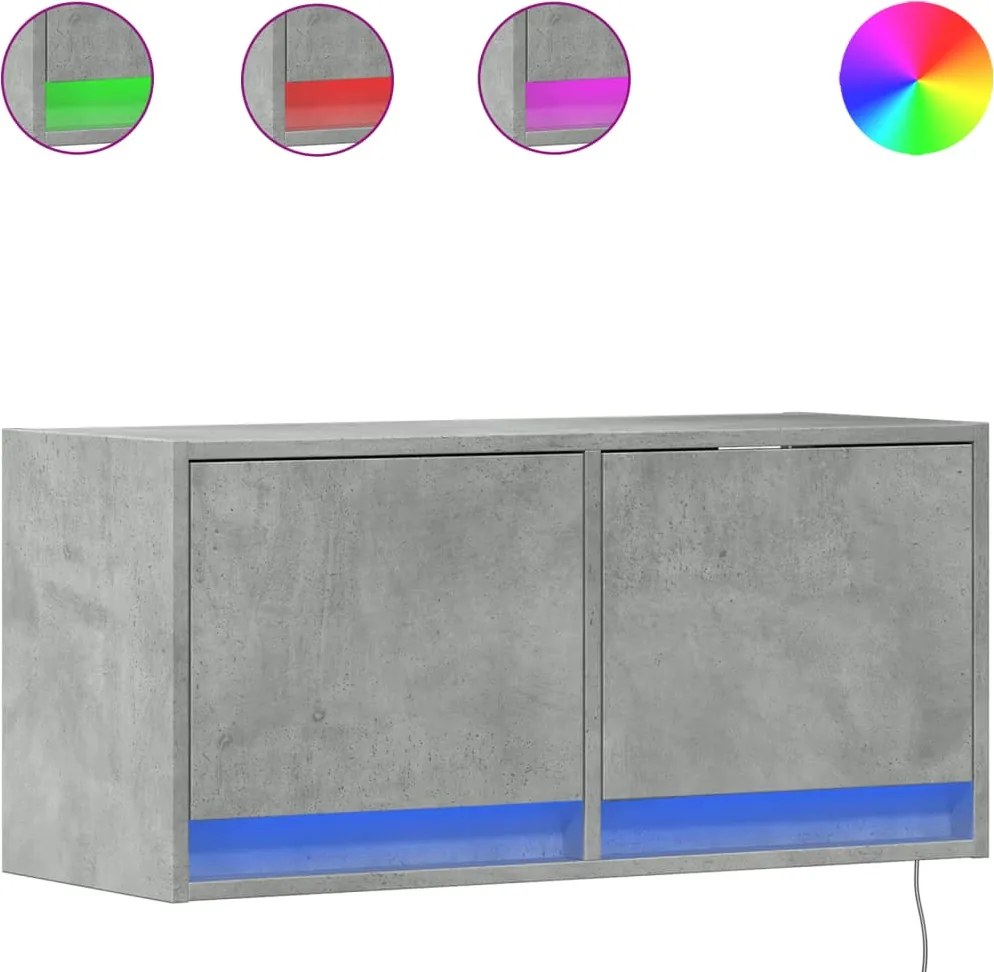 vidaXL betonszürke falra szerelhető TV-szekrény LED-del 80x31x35 cm