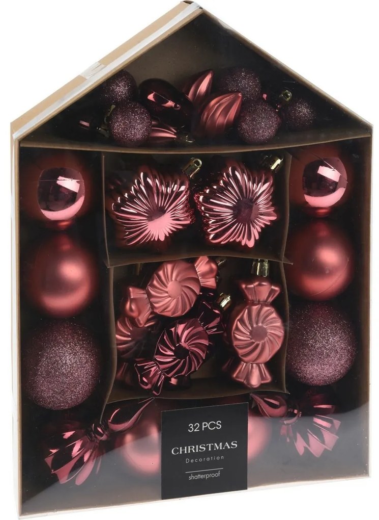 Festive karácsonyi dekorációs készlet bordó, 32 db