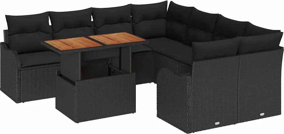 vidaXL Kerti Kanapé Szett párnával 7 pcs Fekete