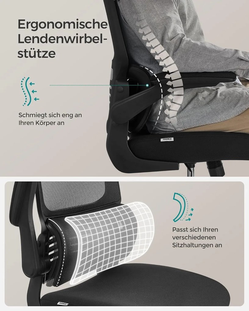 Irodai szék, ergonomikus, hálós szék deréktámasszal és állítható fejtámlával, fekete