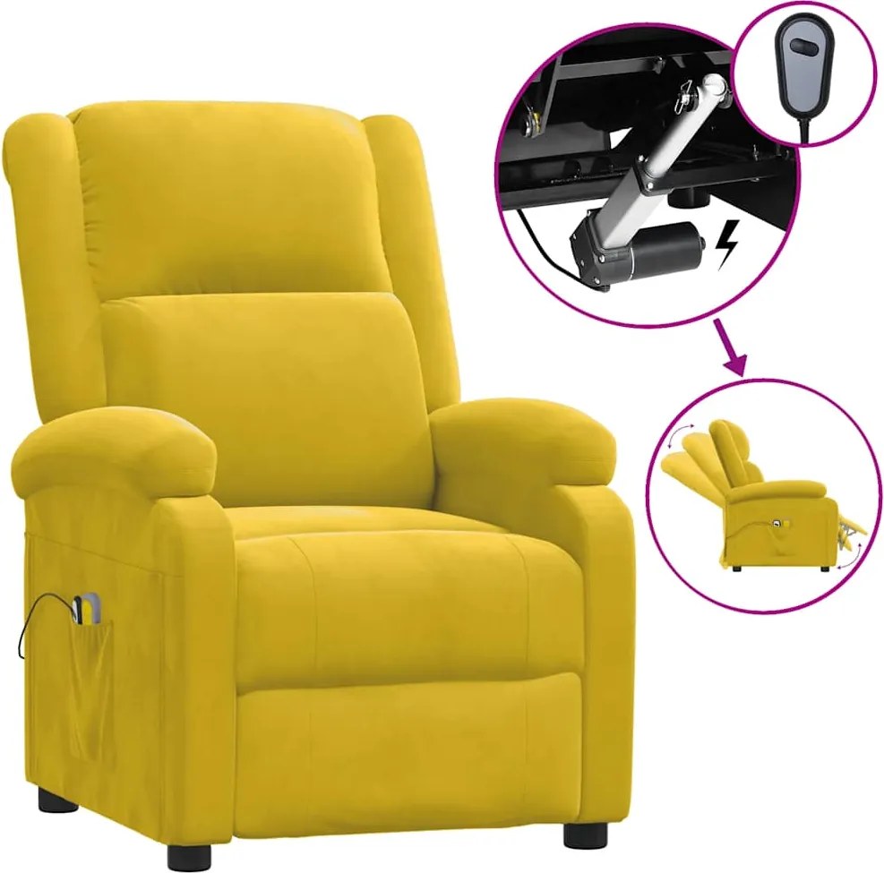 vidaXL sárga bársony elektromos masszázsfotel