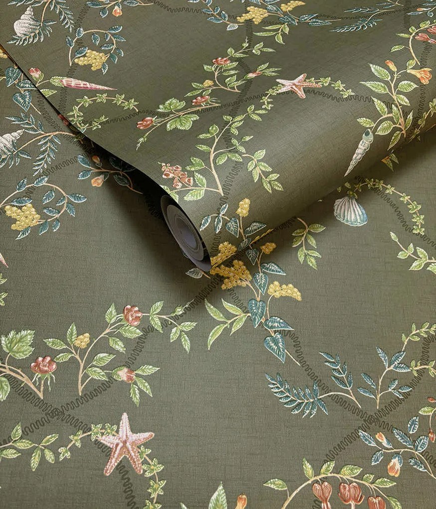 Holden Decor Wanderlust Marina zöld kagylós vlies tapéta – 92070