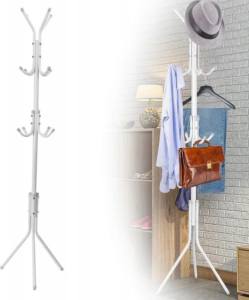 Akasztós Álló Ruhaállvány Fehér 12 Kampós Erős Stabil