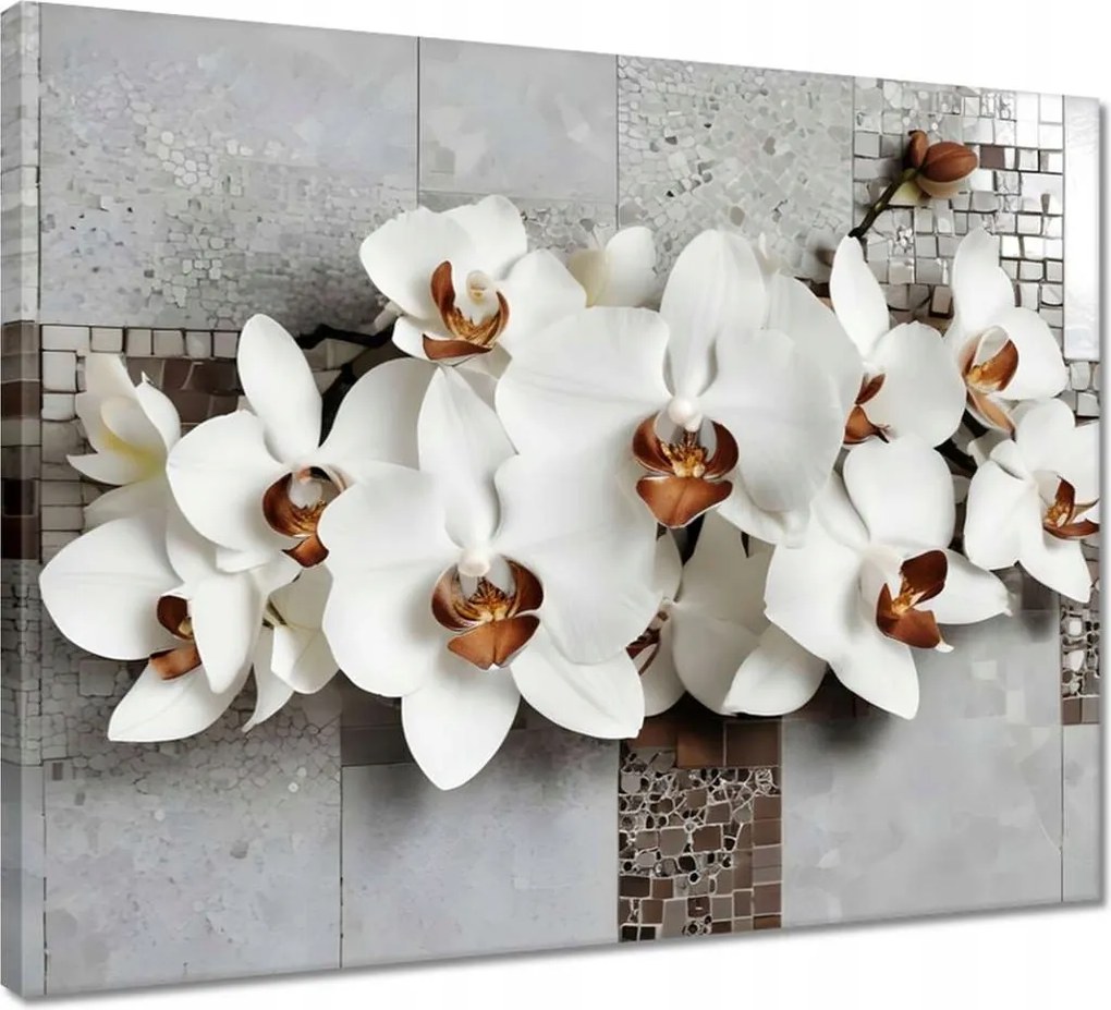 Vászonkép 50x40 Fehér orchideák és mozaik